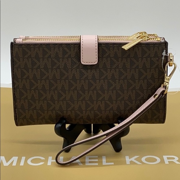 MICHAEL KORS LARGE DOUBLE ZIP WRISTLET BROWN MULTI - Picture 14 of 16